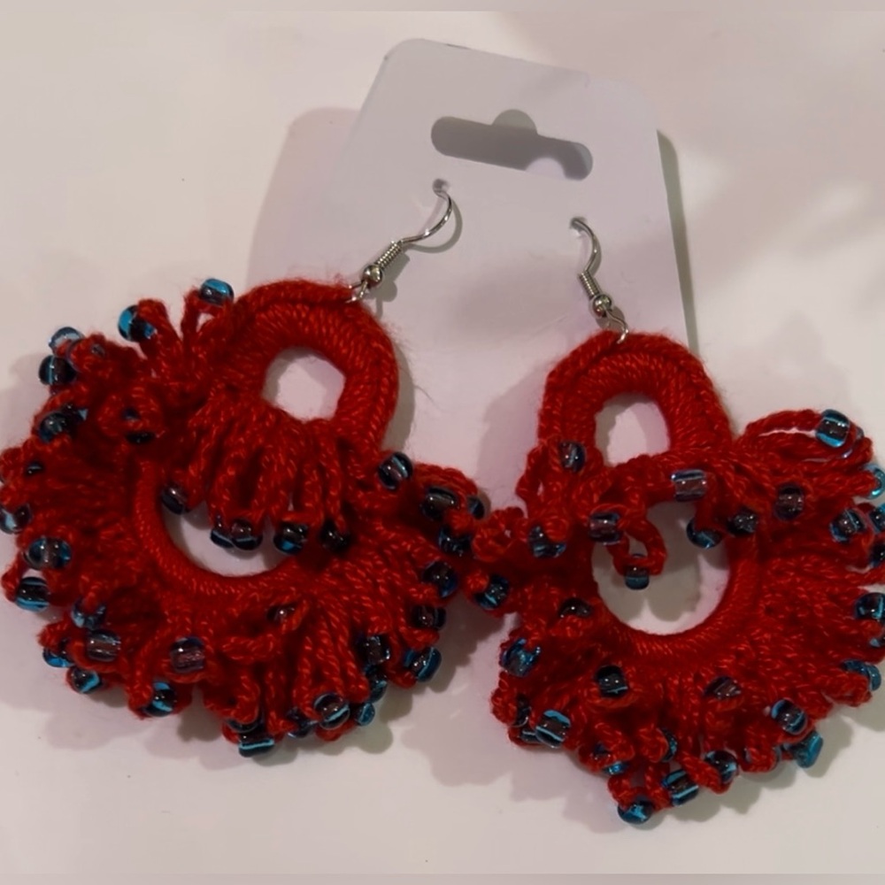 Red and blue earrings